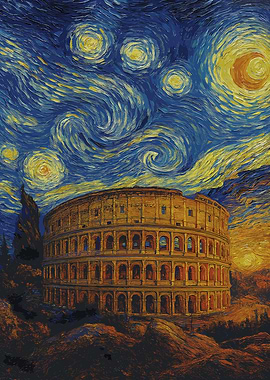 Colosseum Rome Starry Night Sky