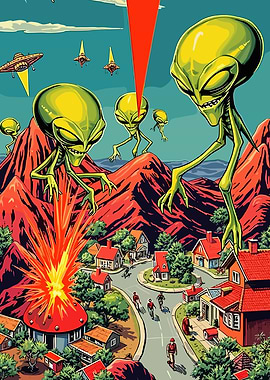Alien Invasion Cartoon Illustration