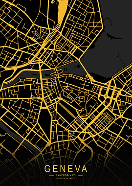 Golden Geneva City Map Art