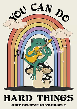 Frog playing guitar on mushroom