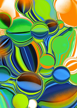 Abstract Spheres in Blue, Green, Orange