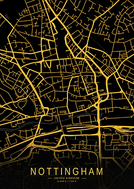 Golden Nottingham City Map