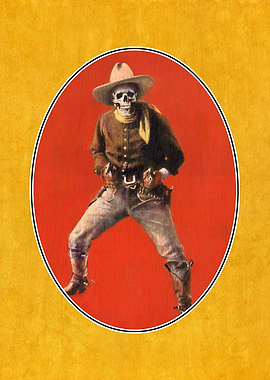 Vintage Skeleton Cowboy On Gold