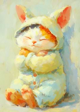 Cute Kitten in Hooded Pajamas