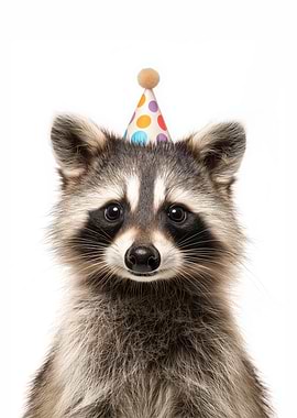 Raccoon with Birthday Hat Portrait