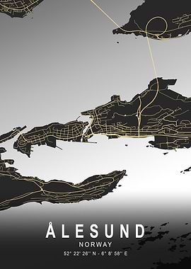 Ålesund Silver Map Art
