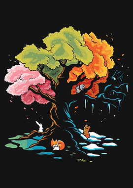 Four Seasons Tree with Animals