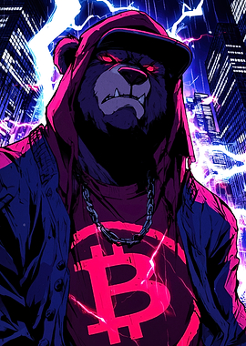 Cyberpunk Bear with Bitcoin Symbol