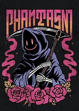 Smiling Grim Reaper with Roses