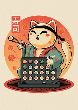 Sushi Cat Connect Four Illustration