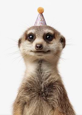 Meerkat Wearing Party Hat