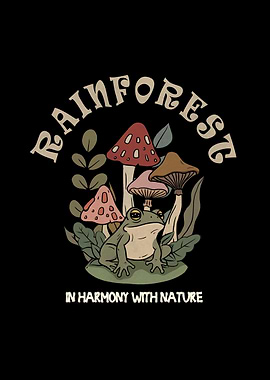 Rainforest Frog and Mushrooms Illustration