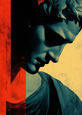 Classical Sculpture with Abstract Color Blocks