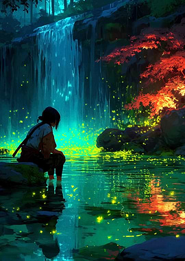 Waterfall Serenity with Figure