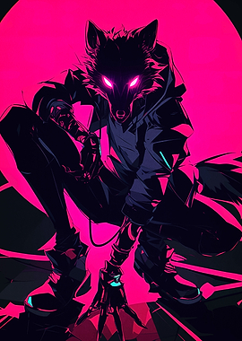 Cyberpunk Wolf Character in Neon Light