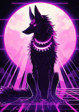 Cyberpunk Wolf with Neon Moon