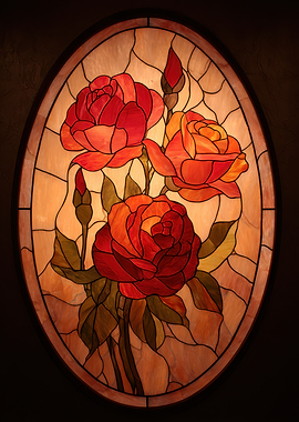 Stained Glass Roses Oval