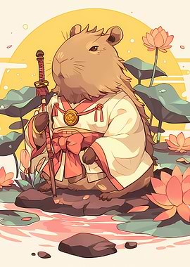 Capybara Samurai with Katana and Kimono