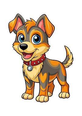 Cartoon Dog with Red Collar