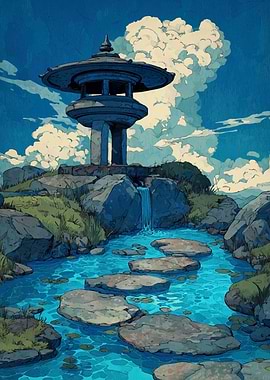 Japanese Garden with Stone Lantern