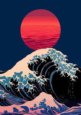 Great Wave with Red Sun