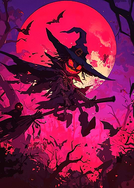 Halloween Witch Flying Broomstick