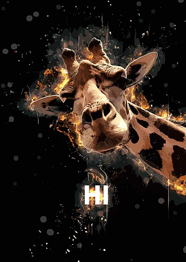Giraffe with fiery aura says 'Hi'