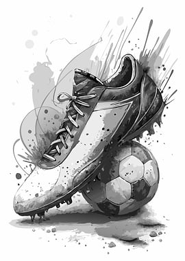Soccer Ball and Shoes Sketch | Classic Football Cleats Wall Art | Black and White Print for Player's Room