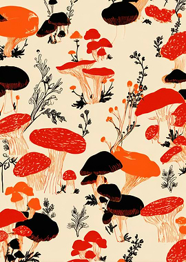 Mushroom Pattern with Red and Black