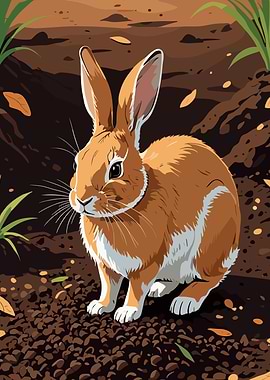 Cartoon Rabbit in Garden