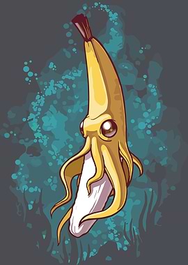 Banana Squid Cartoon Illustration