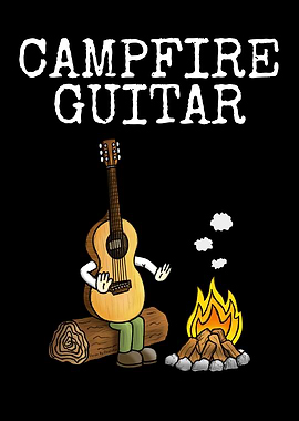 Campfire Guitar Cartoon Illustration