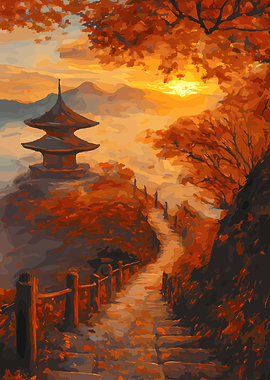 Autumn Temple Path