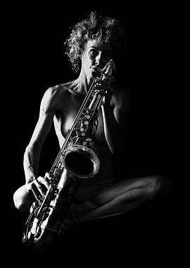 Monochrome Saxophone Player Portrait