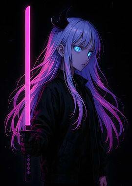 Anime Girl with Neon Sword