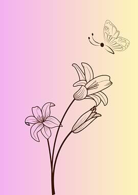 Floral Line Art with Butterfly