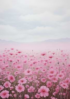 Pink Cosmos Flower Field