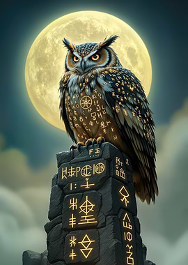 Mystical Owl Perched on Ancient Stone