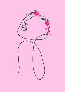 Minimalist Line Art with Floral Accent