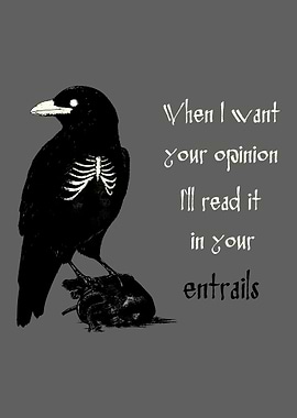 Raven sitting on heart with entrails quote
