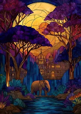 Elephant and Castle Stained Glass Art