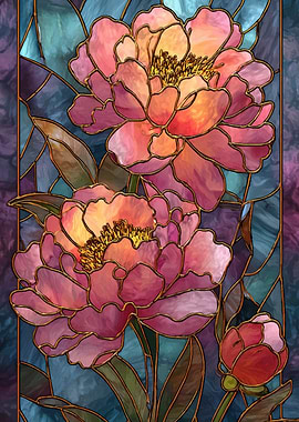 Floral Stained Glass Peony Art