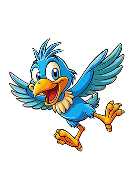 Cartoon Blue Bird Flying Joyfully
