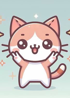 Cute Cartoon Cat Peace Sign