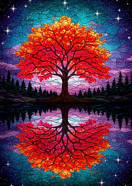 Stained Glass Tree Reflection