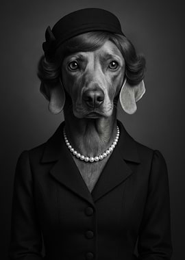 Elegant Lady Weimaraner Dog Portrait in Black and White