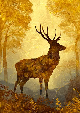Golden Stag in Autumn Forest