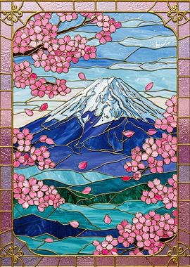 Mount Fuji Stained Glass Art