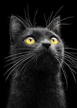 Black Cat Portrait With Yellow Eyes