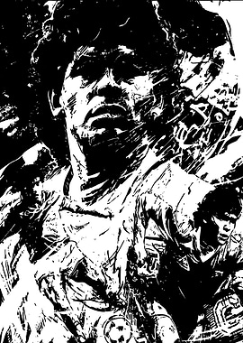 Diego Maradona Black and White Portrait